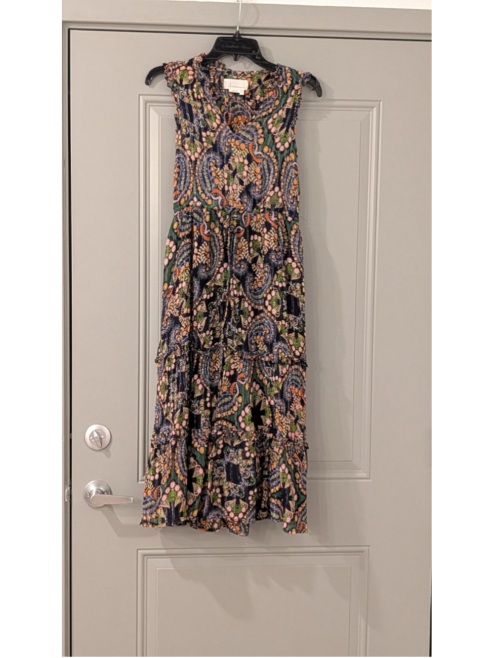 Women's Anthropologie Midi Dress Size 2 Black Multi-color Paisley